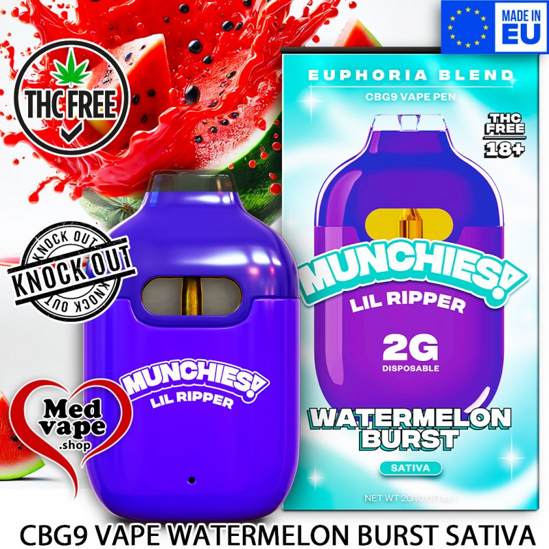 CBG9 VAPE LIL RIPPER - WATERMELON BURST 2ML - MUNCHIES WEED THC LEGAL CBD CANNABIS